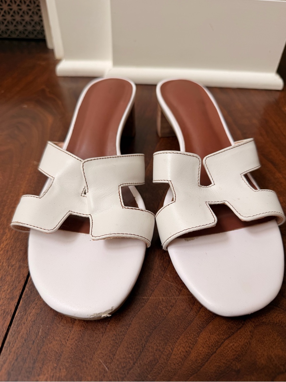 White Leather Slide Sandals for Women